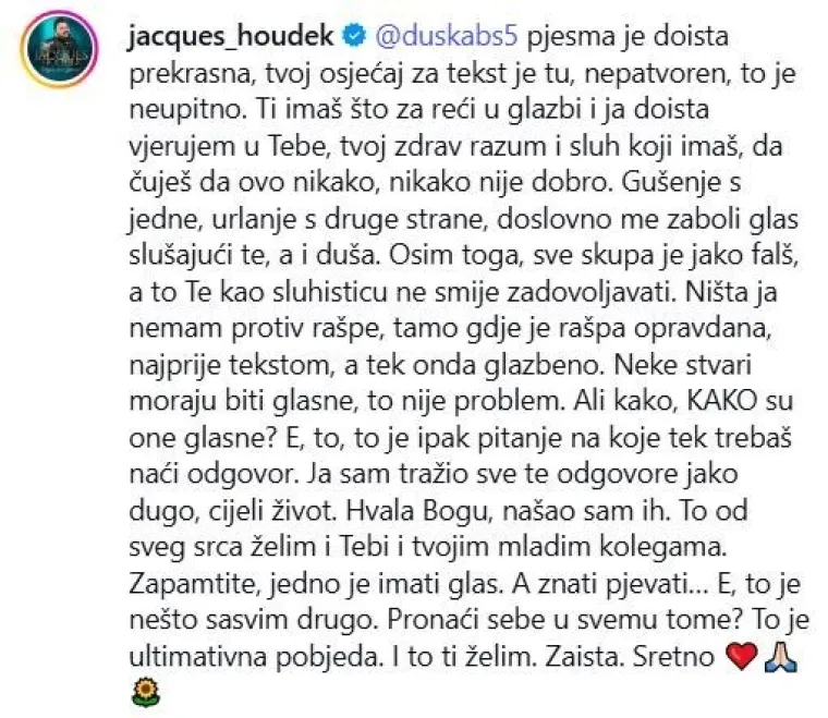 Jacques Houdek o&scaron;tro o nastupu mlade pjevačice: 'Ovo je dijagnoza, hitno mora pronaći pomoć!'