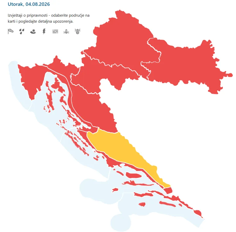 DHMZ izdao novo upozorenje: Sedam regija u crvenom, evo gdje je izmjereno 37,5 &deg;C