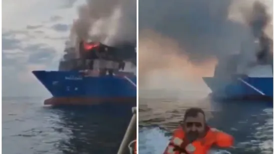 Rusi pogodili njemački teretni brod: Izbio je požar, pogledajte snimku