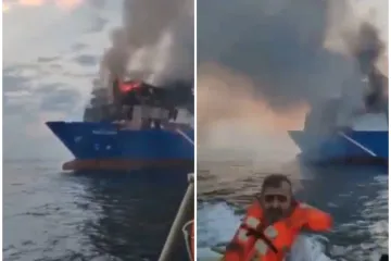 Rusi pogodili njemački teretni brod: Izbio je požar, pogledajte snimku