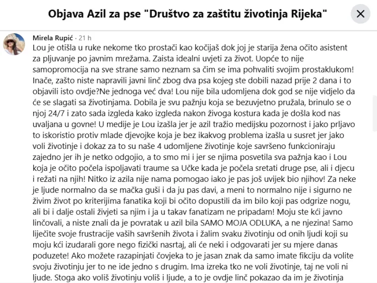 Poznato gdje kujica Lou čeka Vi&scaron;njiće, Mirela Rupić ponovno se obru&scaron;ila na kritičare i azil