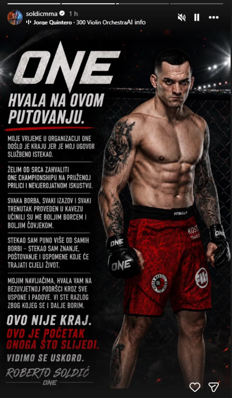 Soldić odlazi iz ONE-a: Pred njim je najvažnija odluka karijere