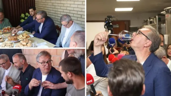 Malo rakije, malo vina, kruha i soli i sve pod budnim okom kamera: Ovako Vučić jug Srbije