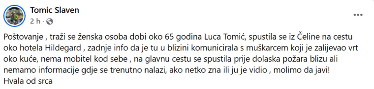 Nestala tijekom velikog požara kod Omi&scaron;a: Traži se 65-godi&scaron;nja Luca Tomić