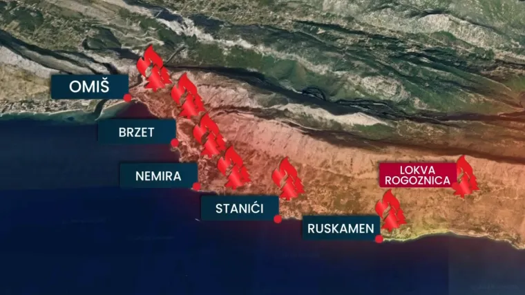 U dva sata stradao je skoro cijeli dio omi&scaron;kog područja: Ovako se &scaron;irila vatrena linija