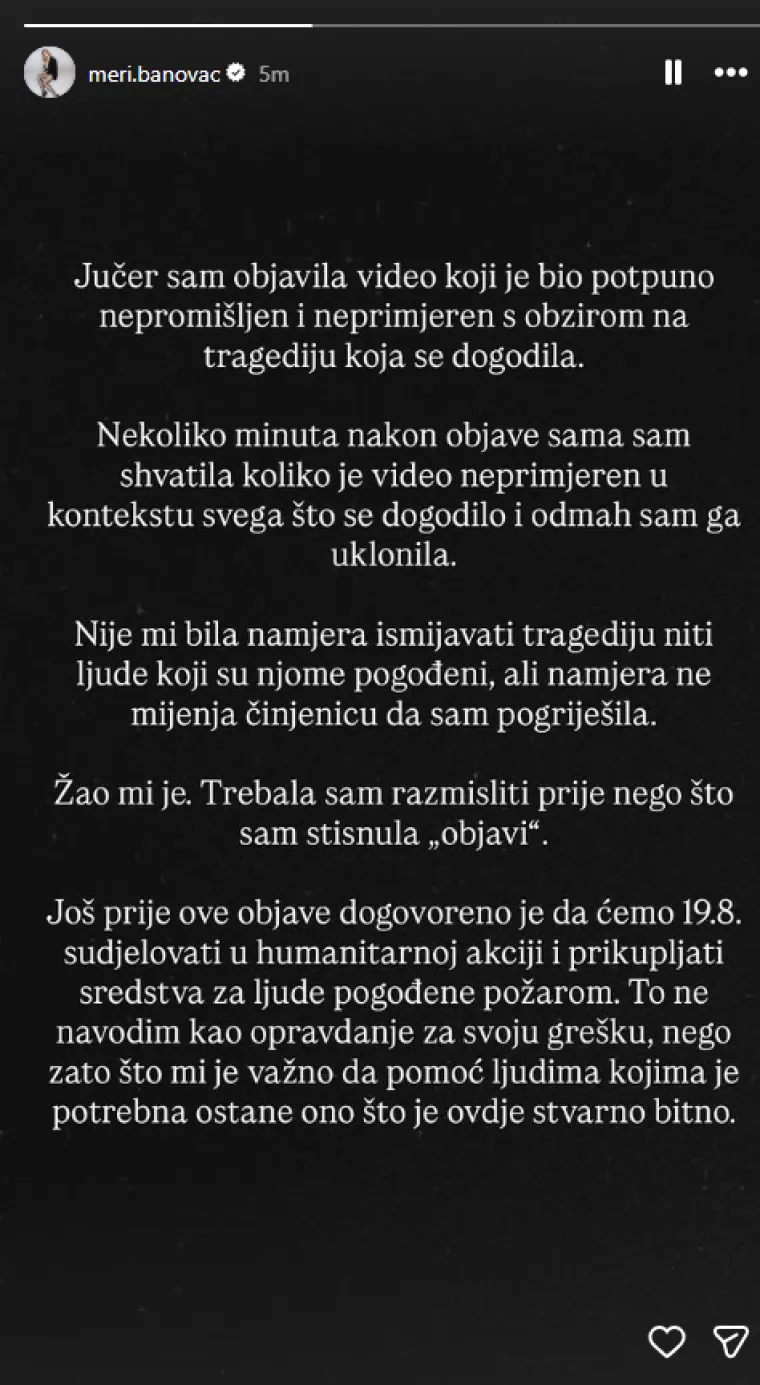 Meri Banovac: 'Pogrije&scaron;ila sam i žao mi je. Nisam povezala trend s težinom stvarnog događaja'