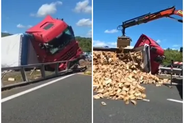 Potpuni kaos na A1! Imamo snimku kamiona koji se prevrnuo preko obje trake