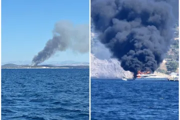 Požar na Paklinskim otocima, kod Čiova planuo brod: Velik broj vatrogasaca na terenu