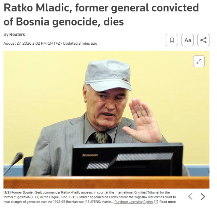 Mrtav je 'mesar Bosne'! Svjetski mediji: 'Bio je zastra&scaron;ujućeg pogleda i visokog mi&scaron;ljenja o sebi'